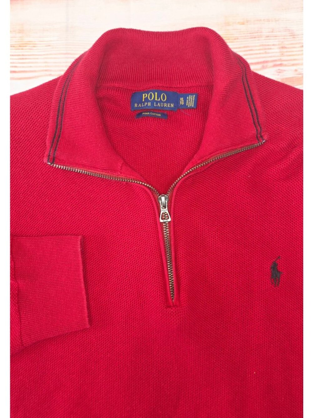 Polo Ralph Lauren Red Quarter-Zip Sweater SIze XL Pima Cotton